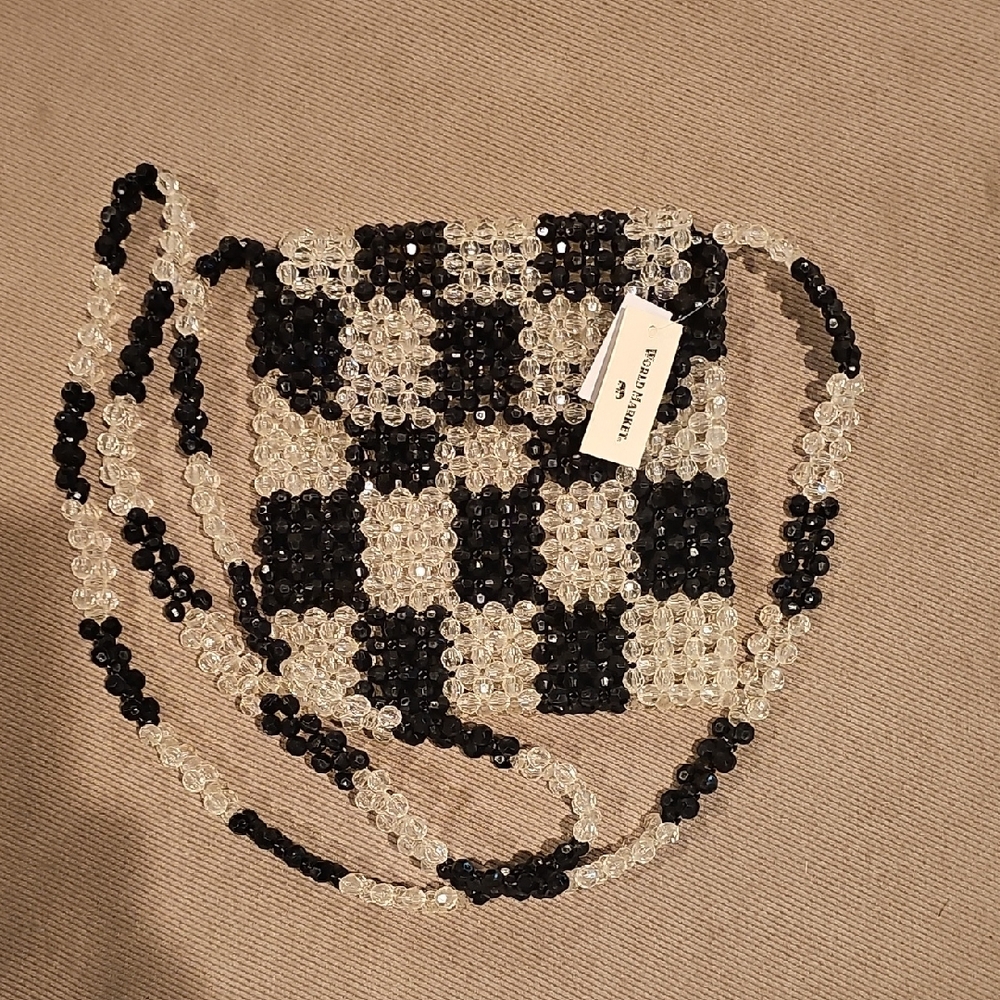 World Market Black and White Beaded Mini Bag